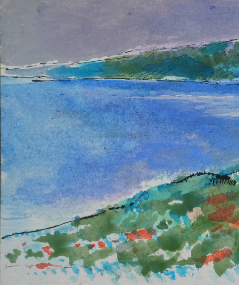 Maurice GENIS : Les collines au bord de mer, Dessin original signé