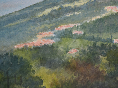 Salomon Alfred BOISECQ : Vue sur mer depuis la colline, Aquarelle originale signée