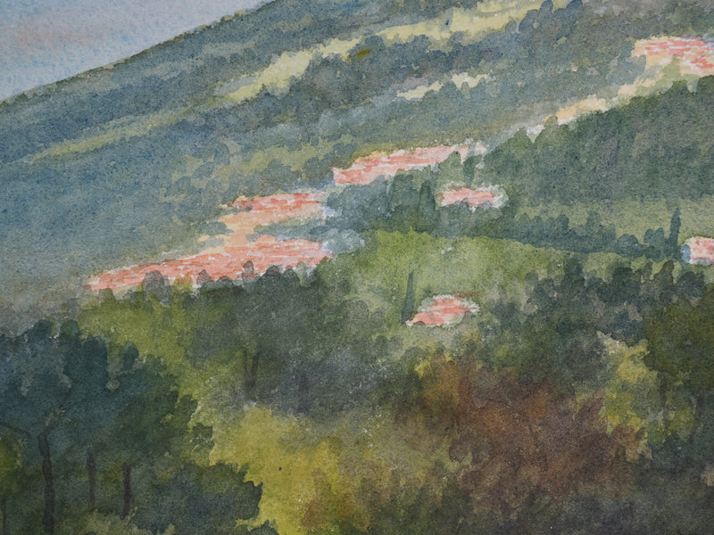Salomon Alfred BOISECQ : Vue sur mer depuis la colline, Aquarelle originale signée