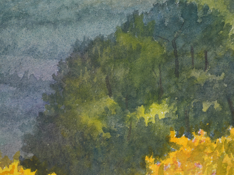 Salomon Alfred BOISECQ : Vue sur mer depuis la colline, Aquarelle originale signée