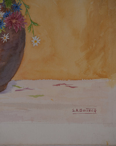 Salomon Alfred BOISECQ : Composition florale, Aquarelle originale signée
