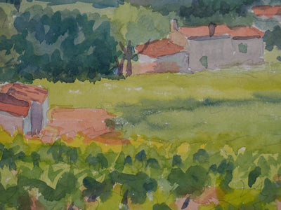 Salomon Alfred BOISECQ : Les vignes vue sur mer, Aquarelle originale signée