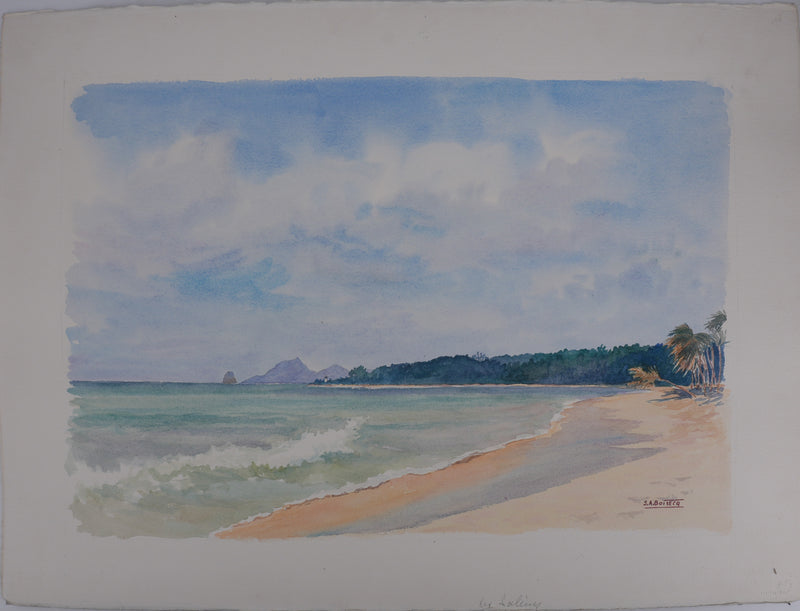 Salomon Alfred BOISECQ : Martinique, Plage des Salines, Aquarelle originale signée