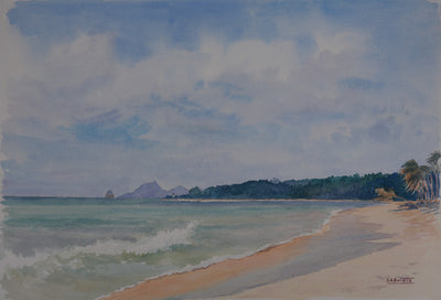Salomon Alfred BOISECQ : Martinique, Plage des Salines, Aquarelle originale signée