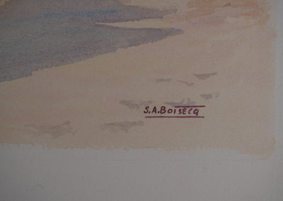 Salomon Alfred BOISECQ : Martinique, Plage des Salines, Aquarelle originale signée