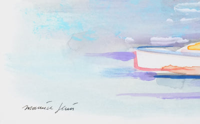 Maurice GENIS : Le port à marée basse, Aquarelle originale signée