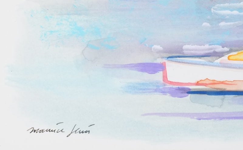 Maurice GENIS : Le port à marée basse, Aquarelle originale signée