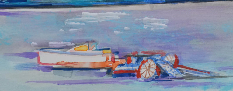 Maurice GENIS : Le port à marée basse, Aquarelle originale signée