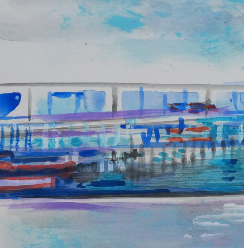 Maurice GENIS : Le port à marée basse, Aquarelle originale signée