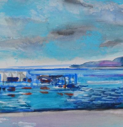 Maurice GENIS : Le port à marée basse, Aquarelle originale signée