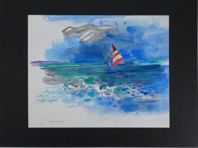 Maurice GENIS : La planche à voile, Aquarelle originale signée
