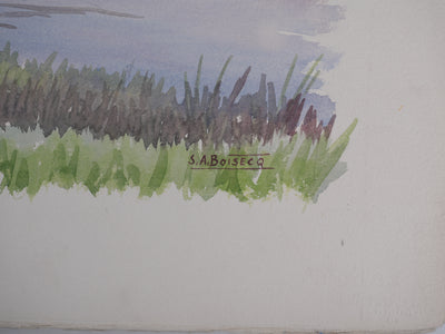 Salomon Alfred BOISECQ : Au bord de l'étang, Aquarelle originale signée