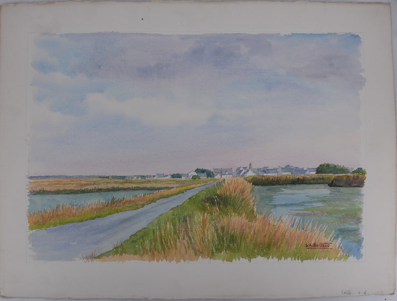 Salomon Alfred BOISECQ : Paysage breton, Aquarelle originale signée