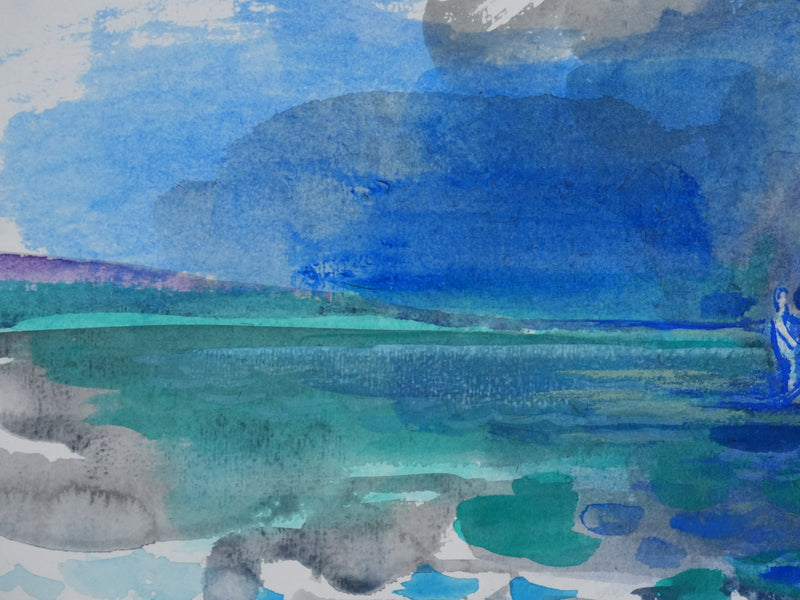 Maurice GENIS : La planche à voile, Aquarelle originale signée