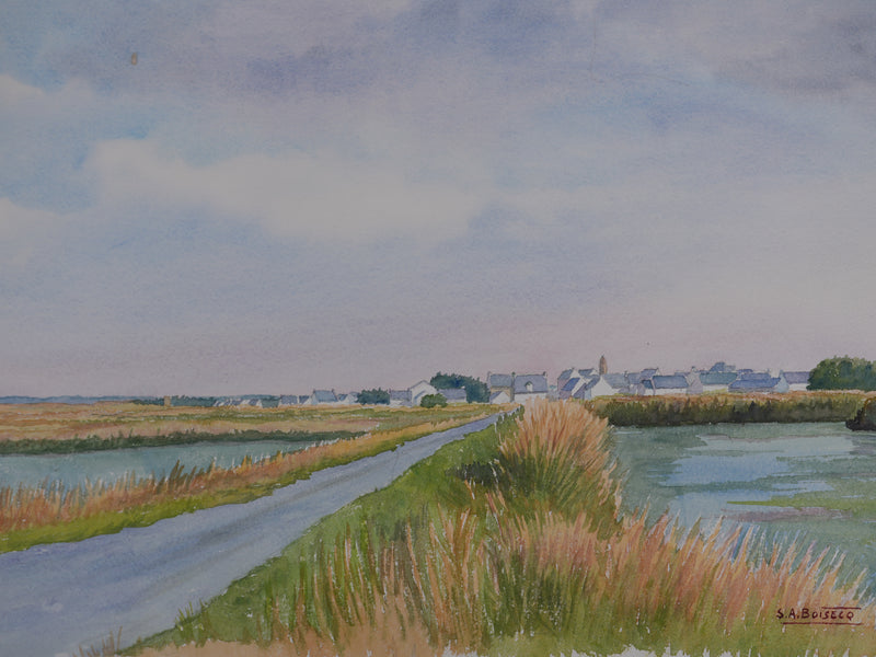 Salomon Alfred BOISECQ : Paysage breton, Aquarelle originale signée
