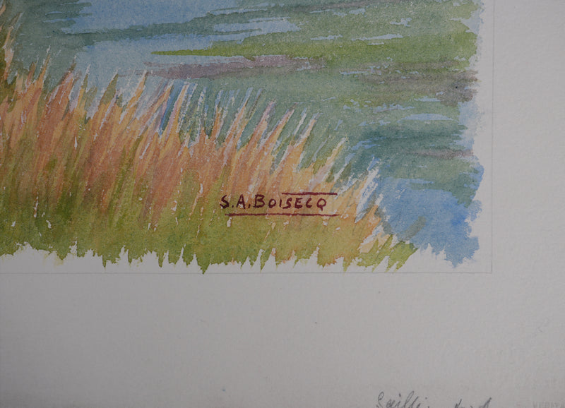 Salomon Alfred BOISECQ : Paysage breton, Aquarelle originale signée