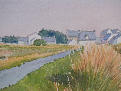 Salomon Alfred BOISECQ : Paysage breton, Aquarelle originale signée