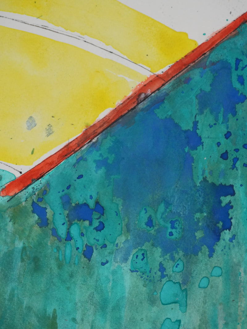 Maurice GENIS : Baignade et planche à voile, Aquarelle originale signée