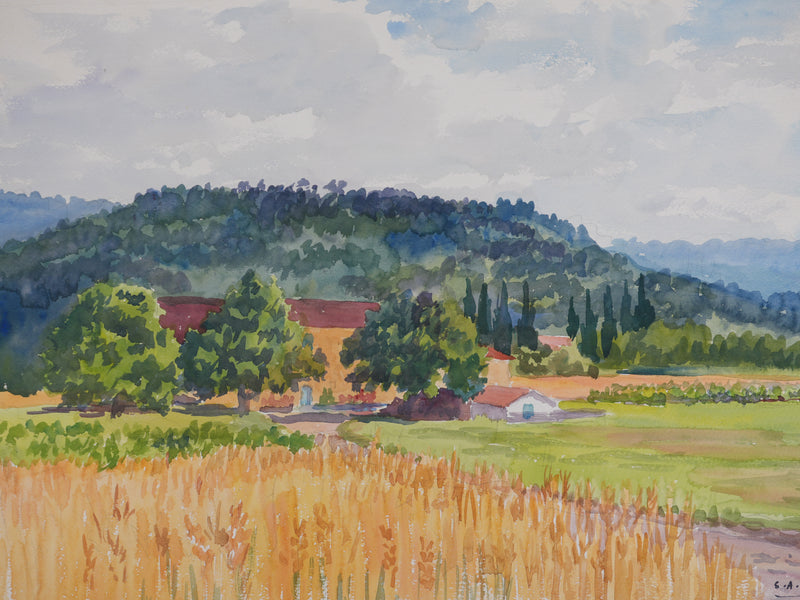 Salomon Alfred BOISECQ : Mas provençale, Aquarelle originale signée