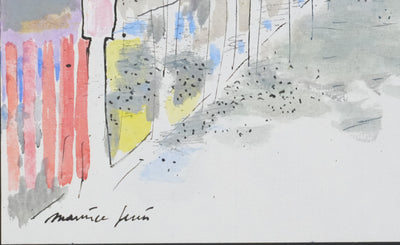 Maurice GENIS : Les tentes rayés au bord de mer, Dessin original signé