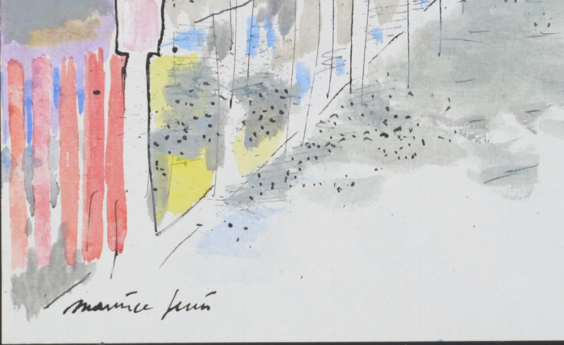 Maurice GENIS : Les tentes rayés au bord de mer, Dessin original signé