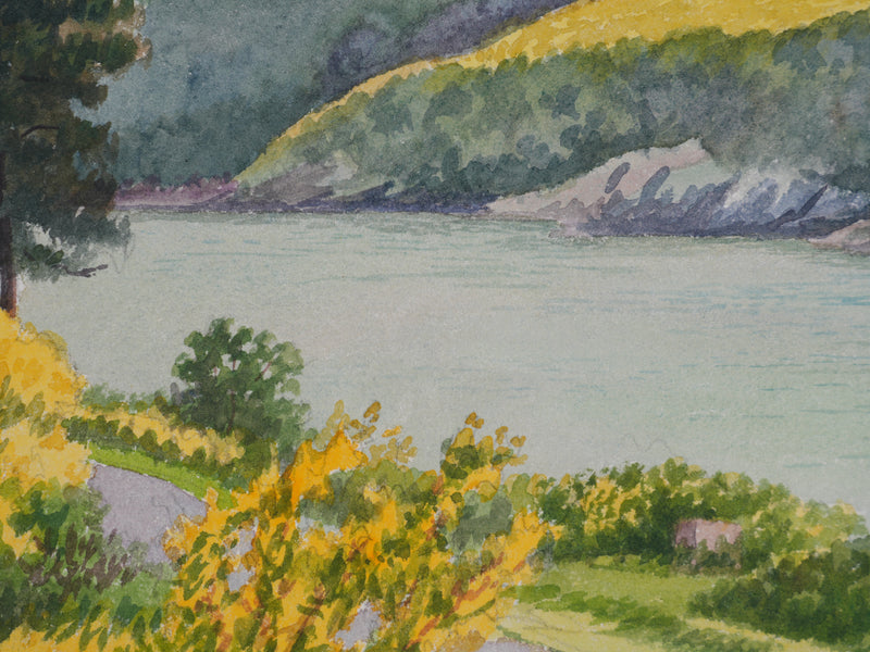 Salomon Alfred BOISECQ : Route au bord du lac, Aquarelle originale signée