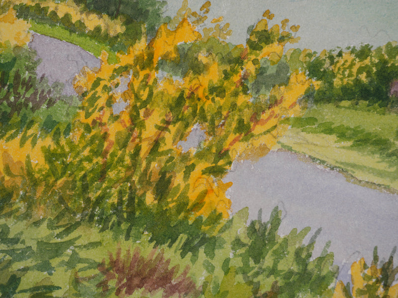 Salomon Alfred BOISECQ : Route au bord du lac, Aquarelle originale signée