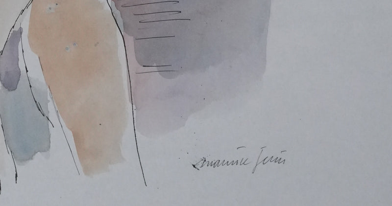 Maurice GENIS : La femme au foulard rose et blanc, Dessin original signé