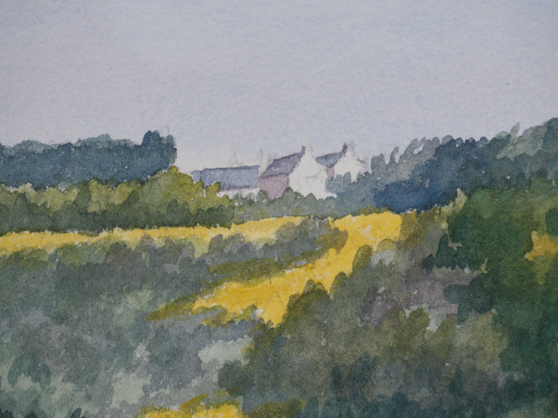 Salomon Alfred BOISECQ : Route au bord du lac, Aquarelle originale signée