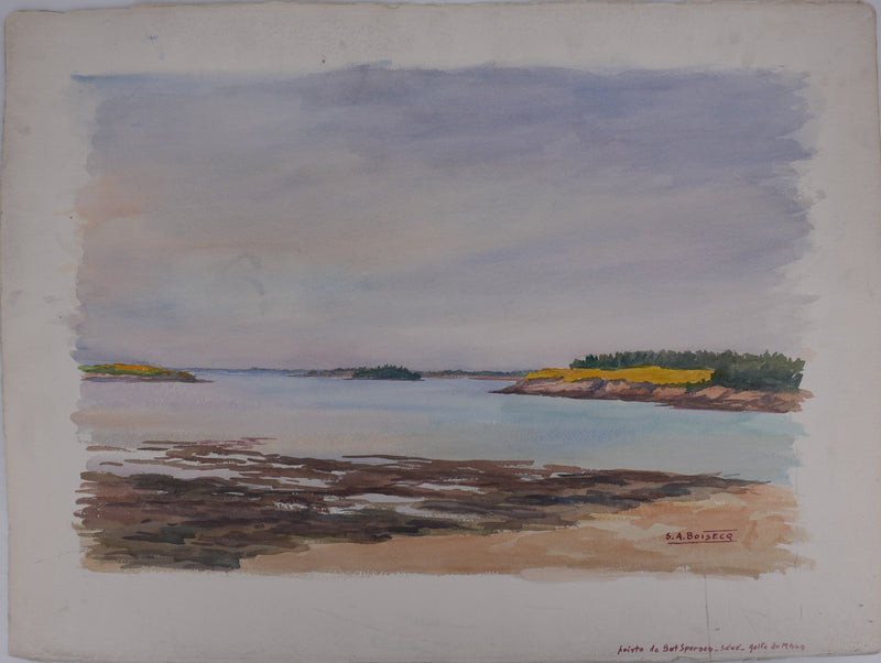 Salomon Alfred BOISECQ : Morbihan, Plage à Séné, Aquarelle originale signée