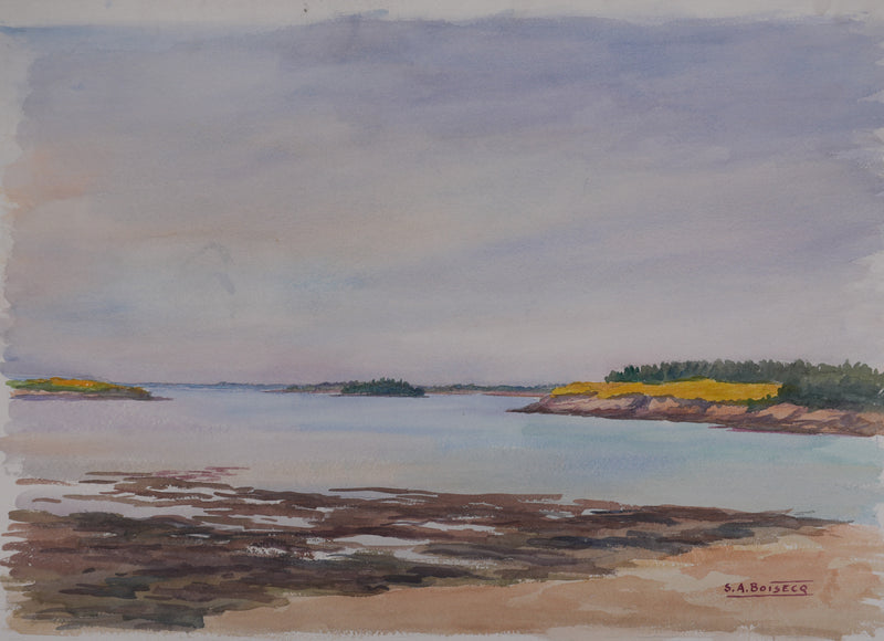 Salomon Alfred BOISECQ : Morbihan, Plage à Séné, Aquarelle originale signée