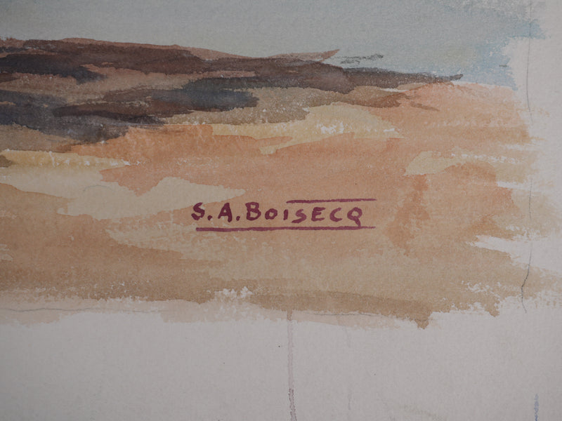 Salomon Alfred BOISECQ : Morbihan, Plage à Séné, Aquarelle originale signée