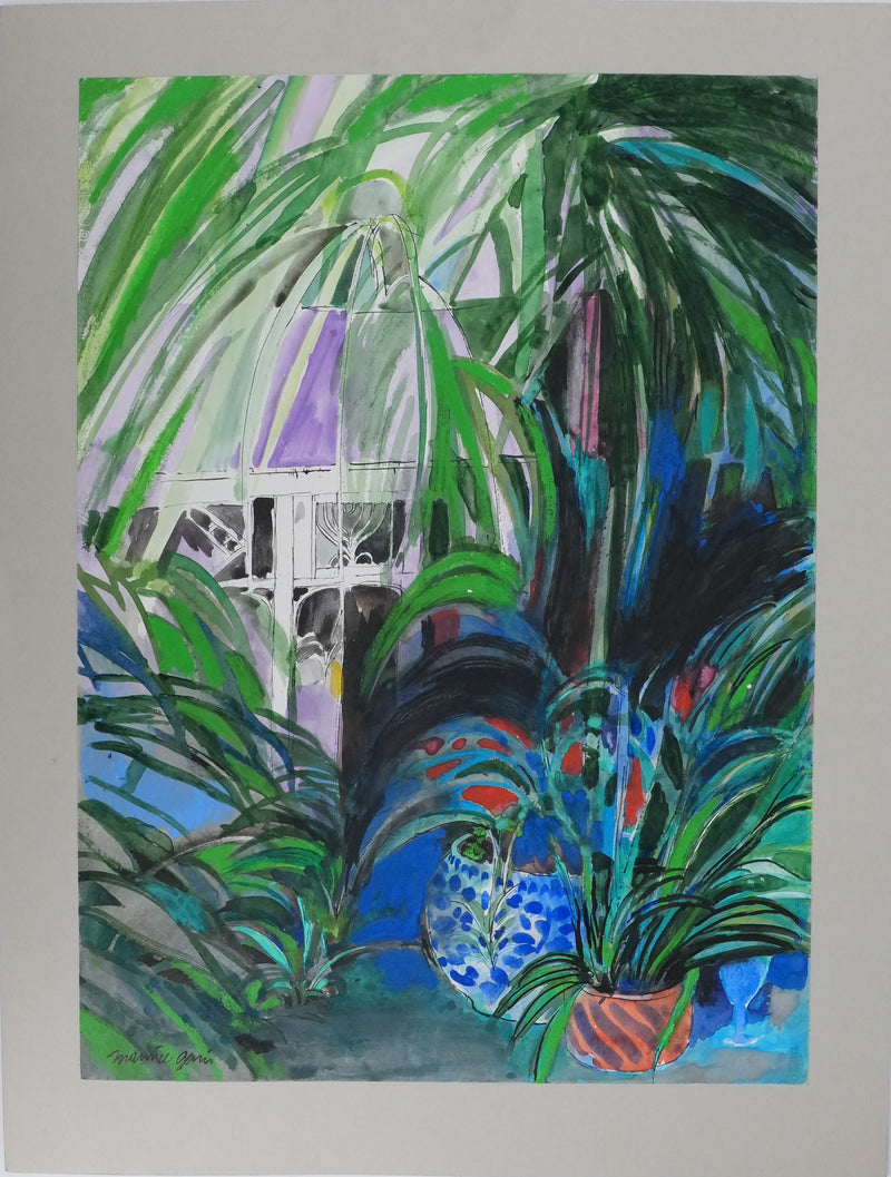 Maurice GENIS : Le jardin à la verrière, Dessin original signé