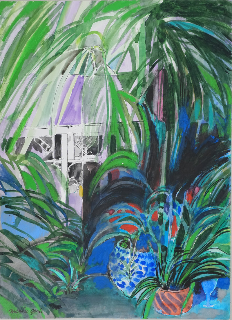 Maurice GENIS : Le jardin à la verrière, Dessin original signé