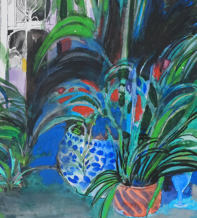 Maurice GENIS : Le jardin à la verrière, Dessin original signé