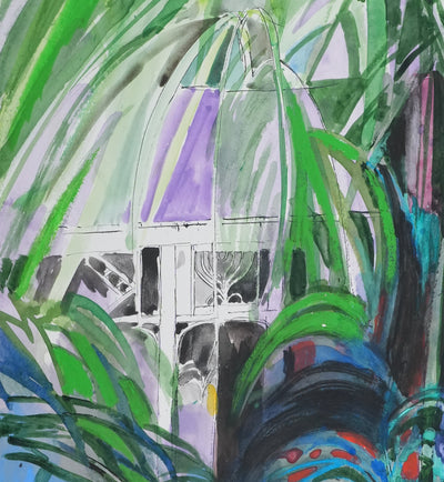 Maurice GENIS : Le jardin à la verrière, Dessin original signé