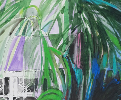 Maurice GENIS : Le jardin à la verrière, Dessin original signé