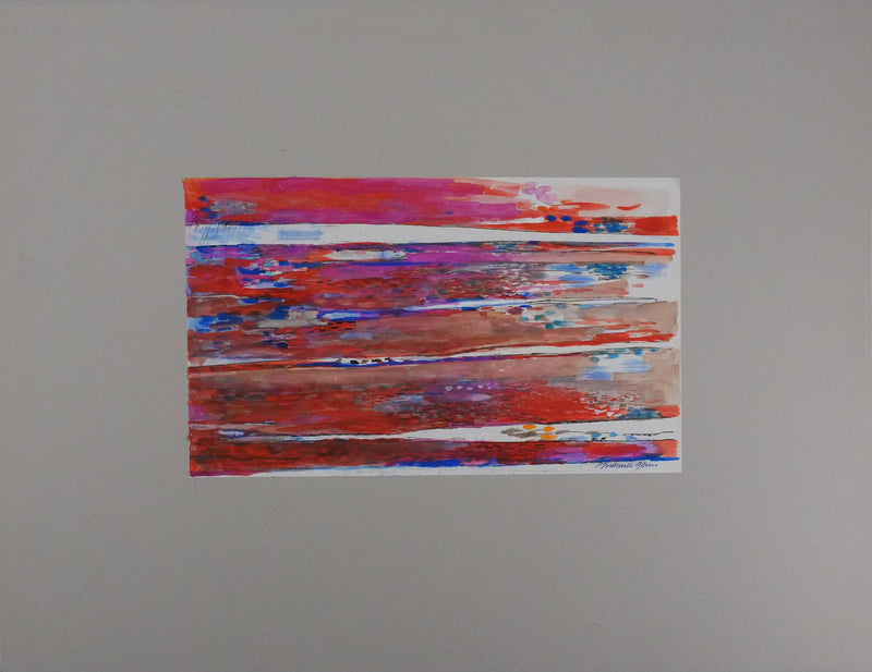 Maurice GENIS : Paysage abstrait au coucher de soleil, Dessin original signé