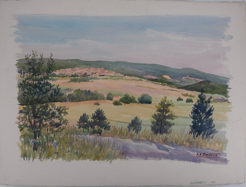 Salomon Alfred BOISECQ : Village dans le Var, Aquarelle originale signée