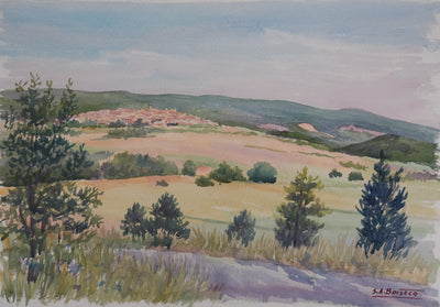 Salomon Alfred BOISECQ : Village dans le Var, Aquarelle originale signée