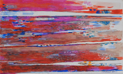 Maurice GENIS : Paysage abstrait au coucher de soleil, Dessin original signé