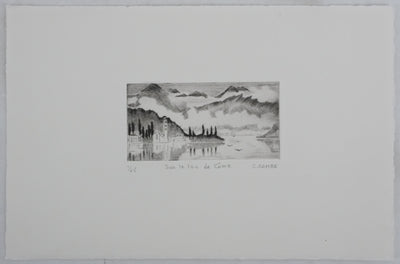 Camille COMBE : Sur le lac de Côme, Gravure originale signée