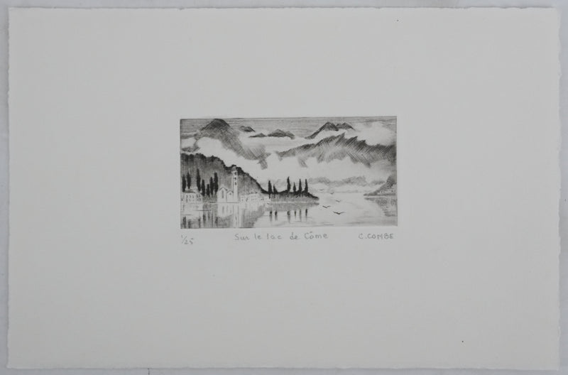 Camille COMBE : Sur le lac de Côme, Gravure originale signée