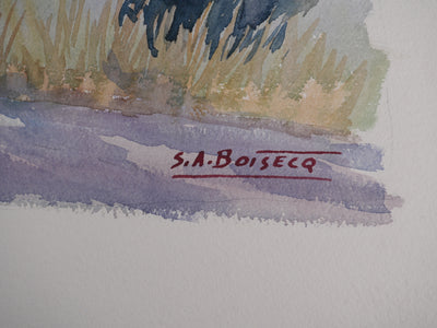 Salomon Alfred BOISECQ : Village dans le Var, Aquarelle originale signée