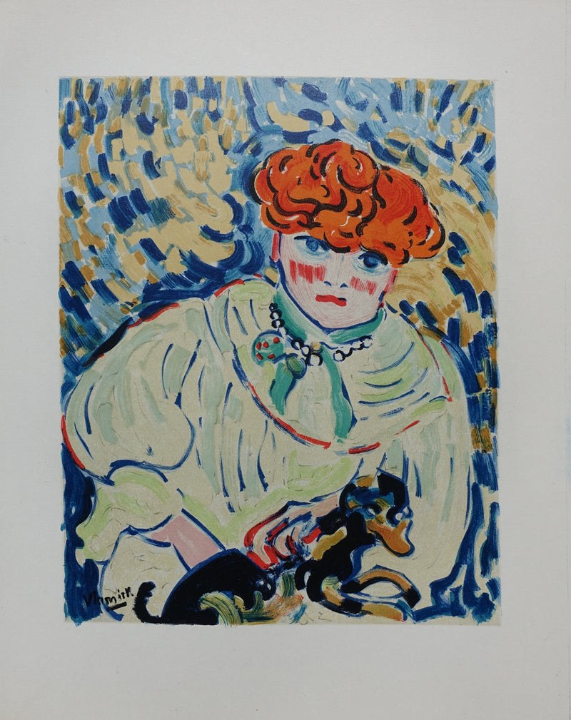 Maurice DE VLAMINCK : Femme au petit chien, Lithographie originale (vue générale) - Crédit photo : Galerie Art.Paris