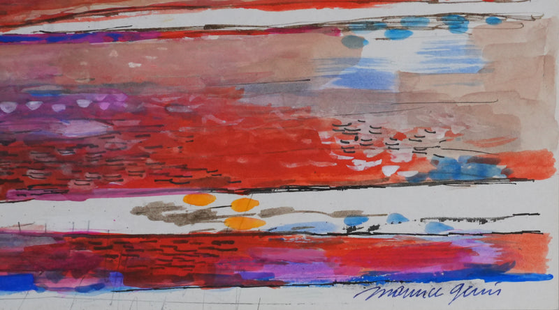 Maurice GENIS : Paysage abstrait au coucher de soleil, Dessin original signé
