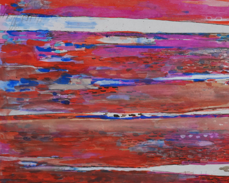 Maurice GENIS : Paysage abstrait au coucher de soleil, Dessin original signé