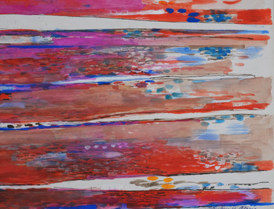 Maurice GENIS : Paysage abstrait au coucher de soleil, Dessin original signé