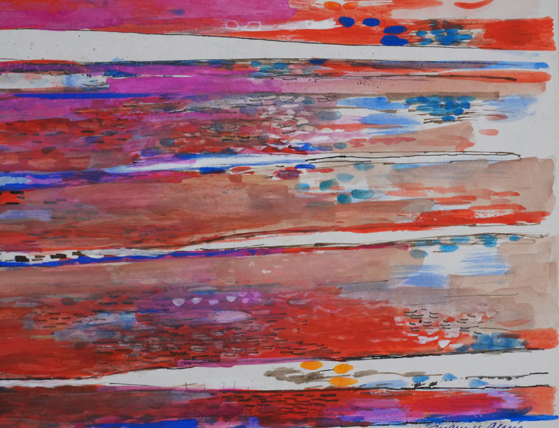 Maurice GENIS : Paysage abstrait au coucher de soleil, Dessin original signé