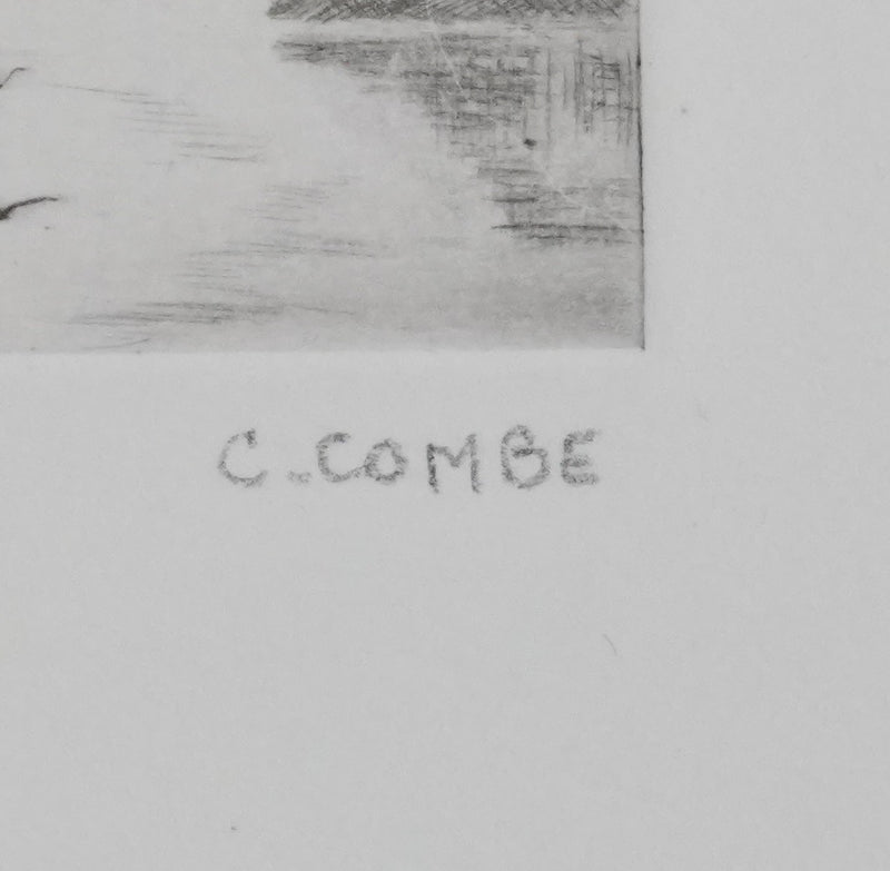 Camille COMBE : Sur le lac de Côme, Gravure originale signée